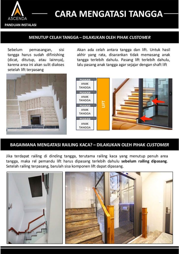 Instalasi lift rumah Ascenda 2 lantai tanpa pit di rumah tinggal, rapi menyatu dengan interior